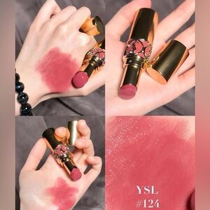 YSL #124 BRILLIANCE & COLOR OIL IN STICK LIPSTICK ROSE LOULOU FULL SIZE in BOX